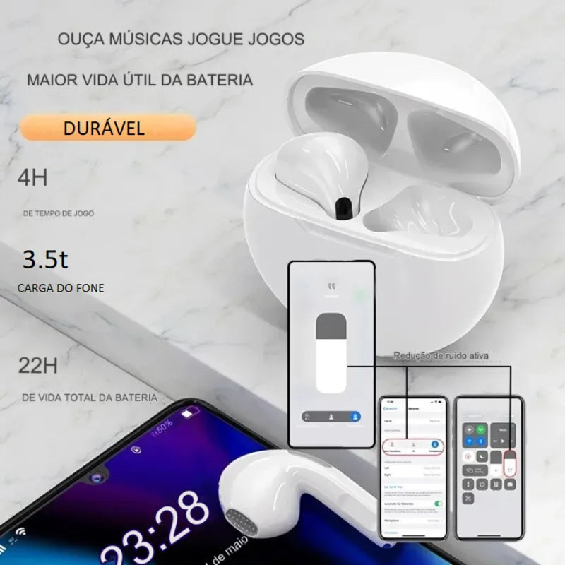Fone de ouvido sem fio PRO 6 TWS Hi-fi Esportivo - Estilo Apple