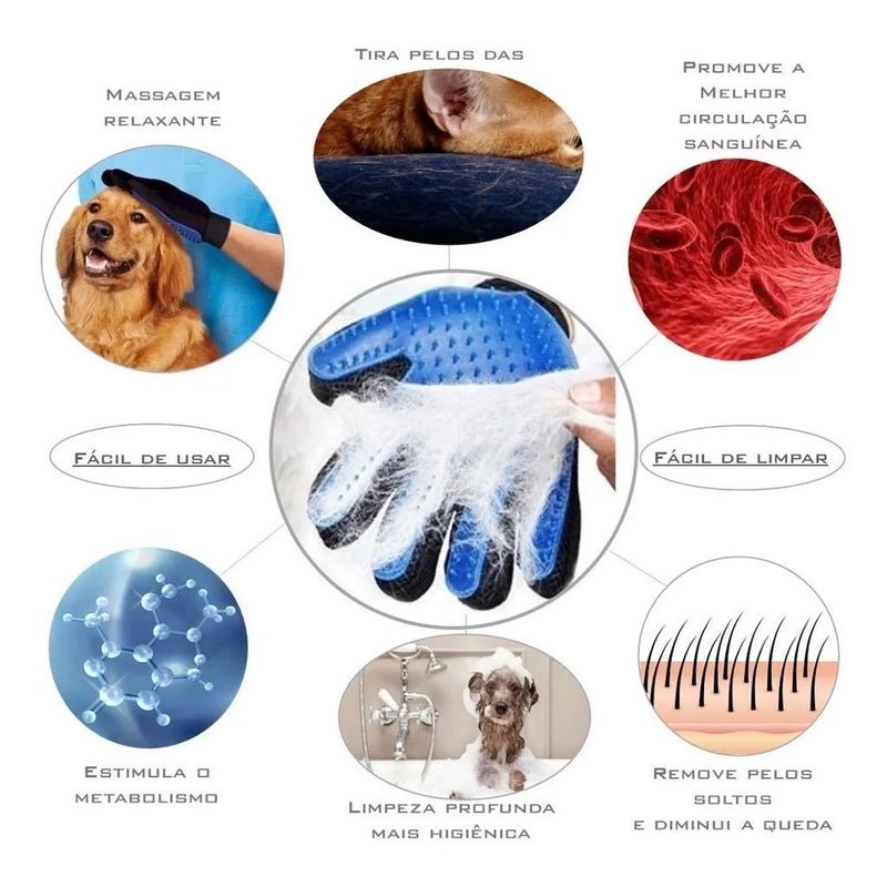 Luva/escova magnetica tira pelos para cães e gatos