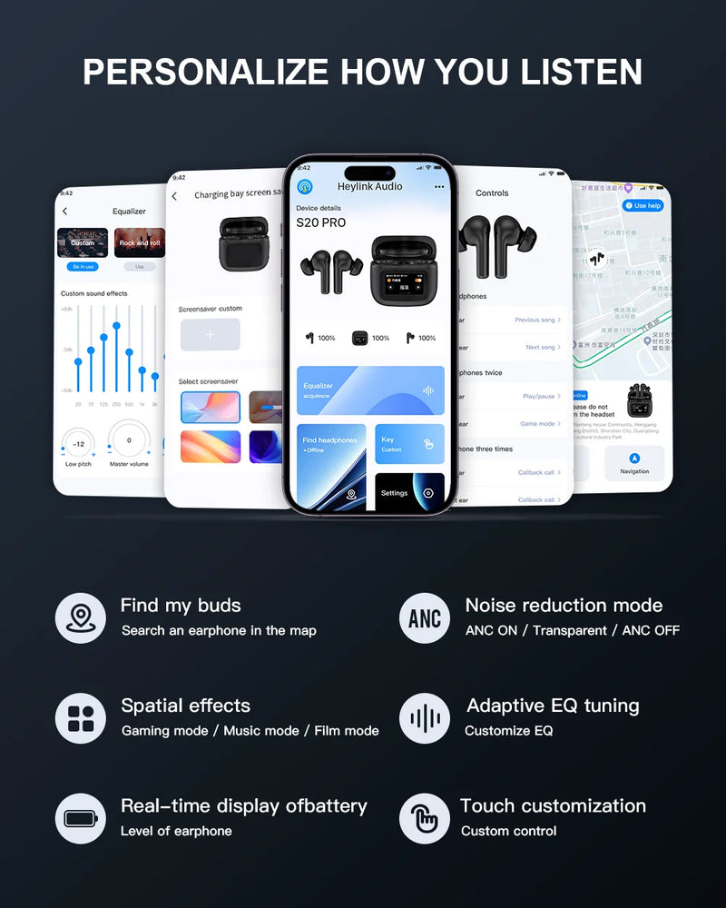 Fones de ouvido inteligente com tela LCD sensível ao toque, bluetooth e bateria de longa duração