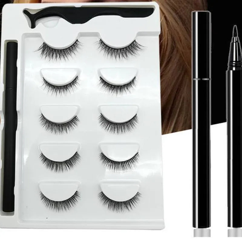 Kit 5 pares de cílios e conjunto de delineador magnético - Fácil de usar