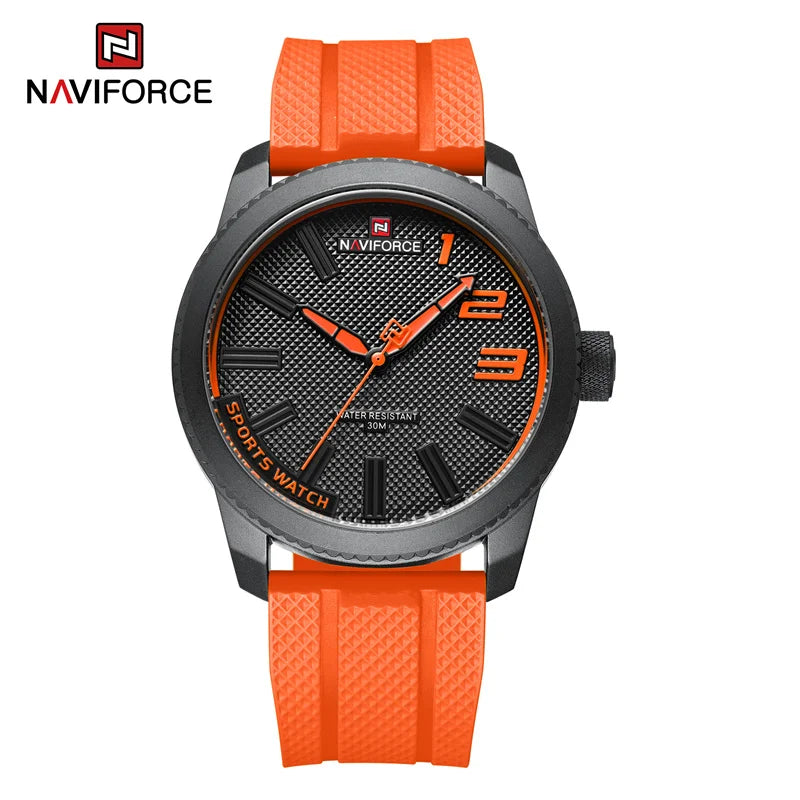 Relógio militar de quartzo masculino esportivo Naviforce - Relógio de pulso impermeável, pulseira de silicone, 30ATM