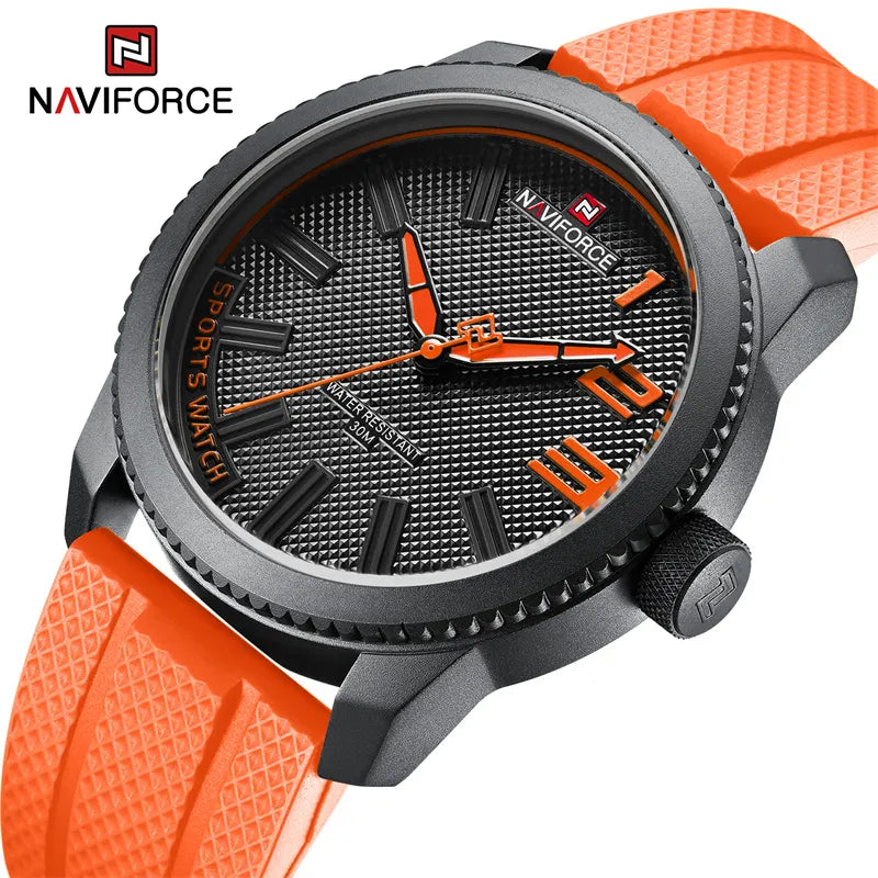 Relógio militar de quartzo masculino esportivo Naviforce - Relógio de pulso impermeável, pulseira de silicone, 30ATM