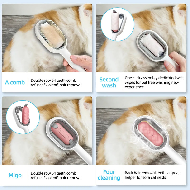 Escova Pet 4X1: Removedor de pelos com massagem  para cães e gatos com tanque de água