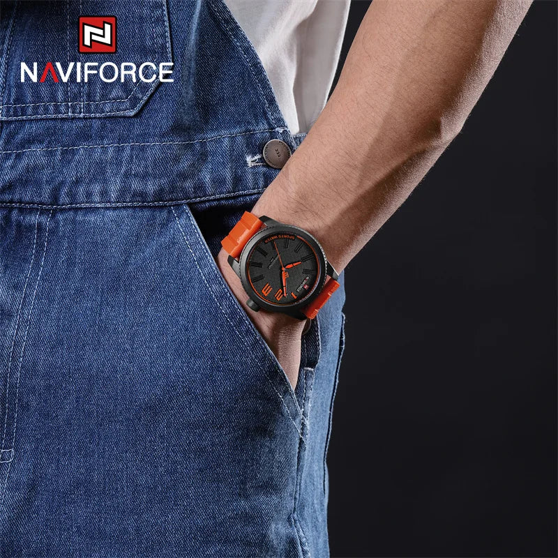 Relógio militar de quartzo masculino esportivo Naviforce - Relógio de pulso impermeável, pulseira de silicone, 30ATM