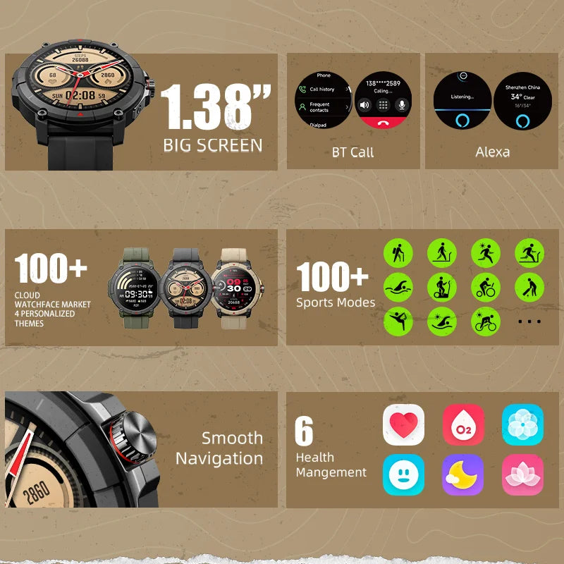 Smartwatch MASX Oasis X Premium - Relógio inteligente com tela Ultra HD, GPS integrado, chamadas telefônicas. Esportivo de nível militar 2024