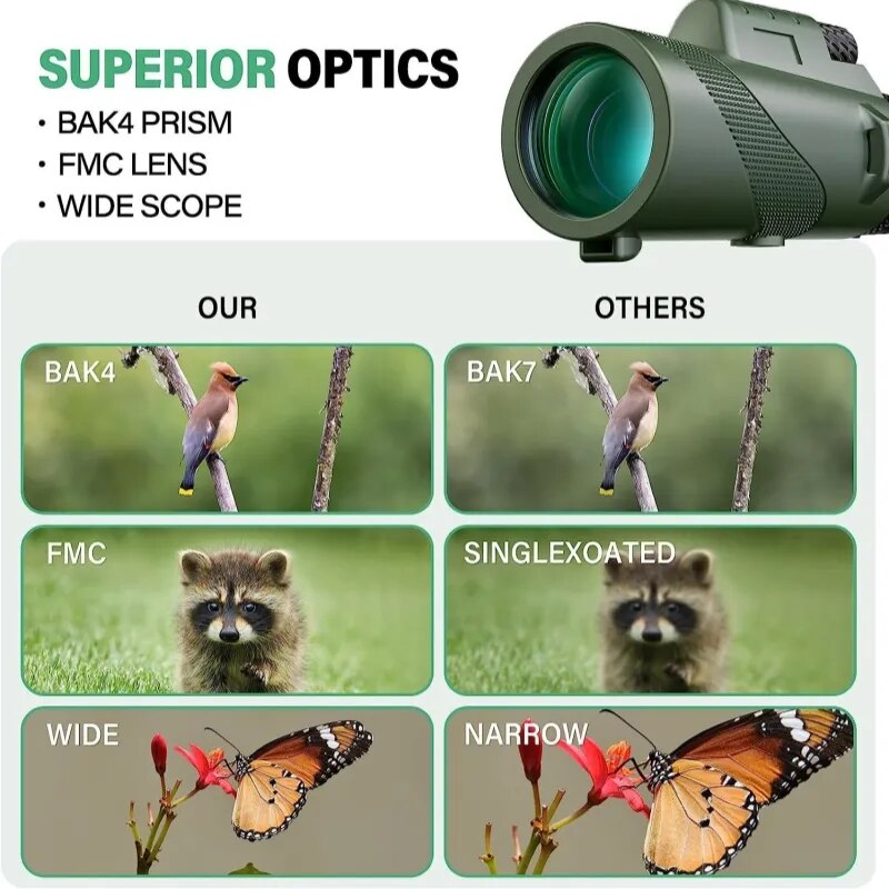 Telescópio monocular portátil de longo alcance para camping e caça. Inclui tripé e clipe de telefone - Zoom 80x100
