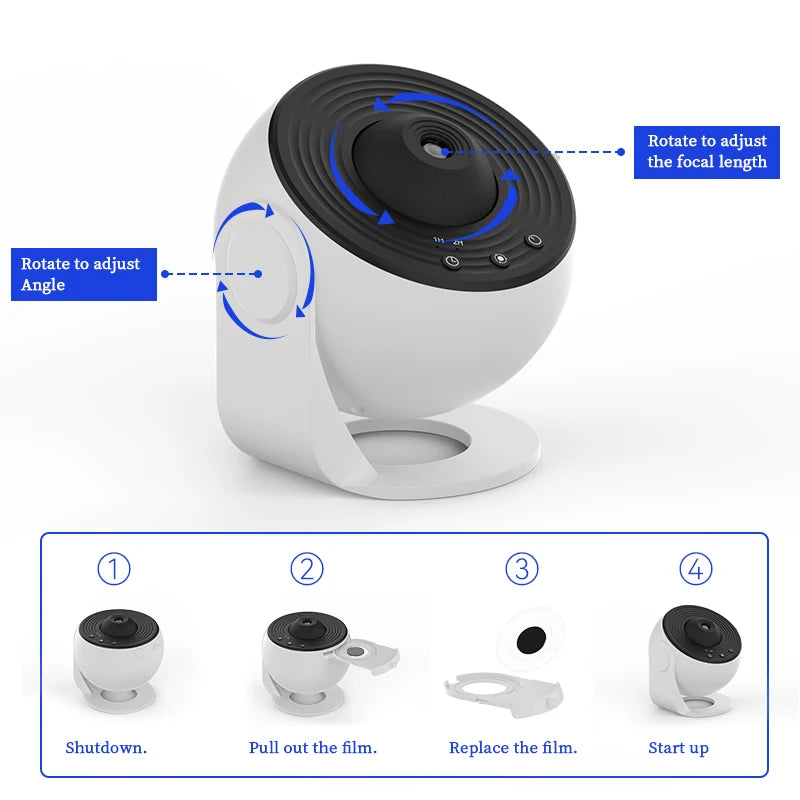 Projetor planetário para crianças e decoração - Giratório 360° com 12 cenários
