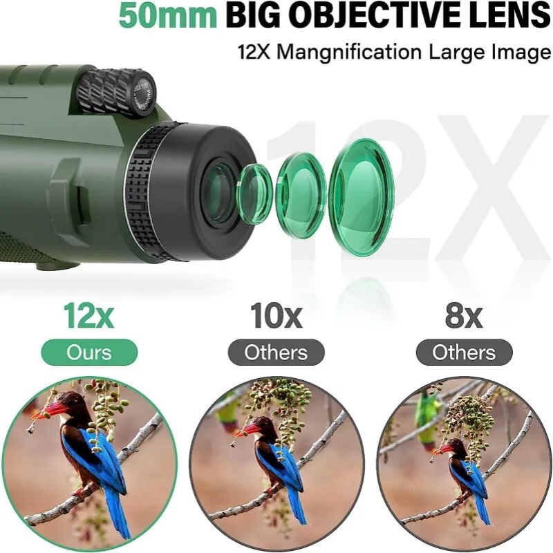 Telescópio monocular portátil de longo alcance para camping e caça. Inclui tripé e clipe de telefone - Zoom 80x100