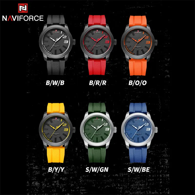 Relógio militar de quartzo masculino esportivo Naviforce - Relógio de pulso impermeável, pulseira de silicone, 30ATM
