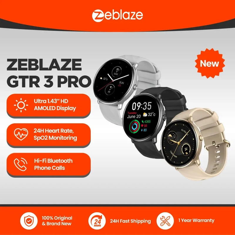 Smartwatch Zeblaze GTR 3 Pro com tela AMOLED, display de aço inoxidável