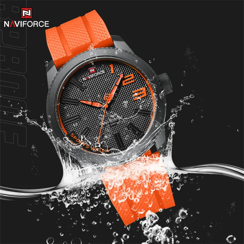 Relógio militar de quartzo masculino esportivo Naviforce - Relógio de pulso impermeável, pulseira de silicone, 30ATM