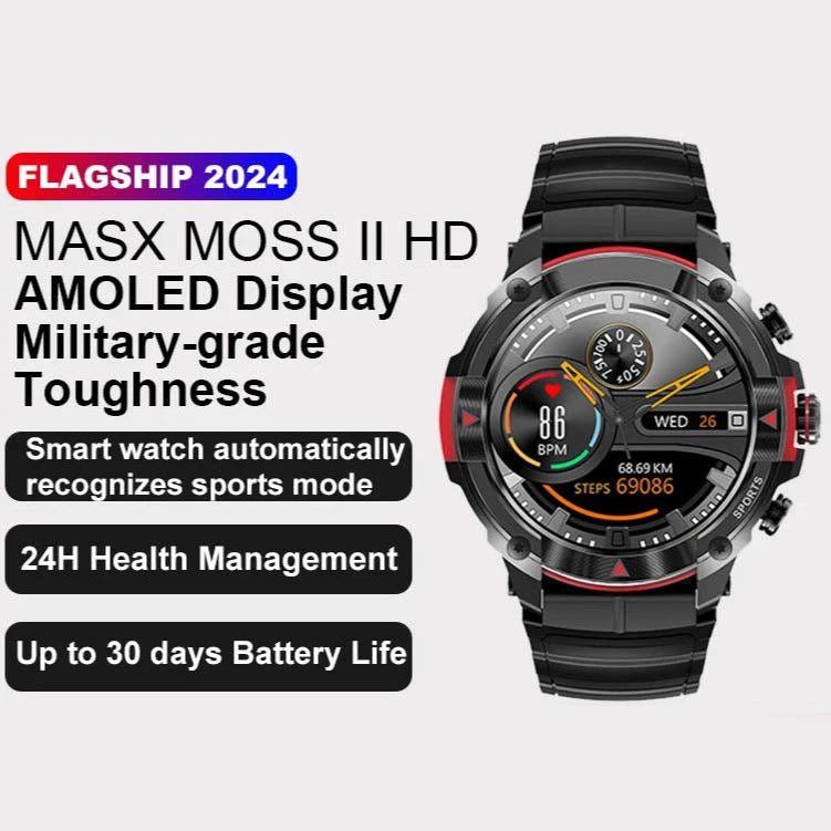 Relógio inteligente à prova d'água com display AMOLED MASX MOSS II - 2024
